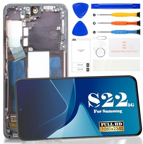 OLED per Samsung S22 5G Schermo LCD Sostituzione per Samsung Galaxy S22 5G SM-S901B G901U G901A G901W Digitizer Touch Screen Assembly con Telaio Versione USA Nero (con Impronte digitali)