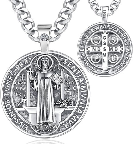 EUDORA Harmony Ball Kette Heiliger Benedikt Medaille für Damen Herren Sterling Silber S925, Hl. Benedikt Medaillon Halskette Anhänger Amulett Schmuck Religion Geschenk für Herren Frauen, 22+2
