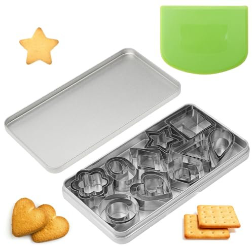 VOSSOT Lot de 30 mini emporte-pièces avec grattoir à farine, mini set d'emporte-pièces, emporte-pièces, emporte-pièces pour fondant, biscuits, emporte-pièces géométriques