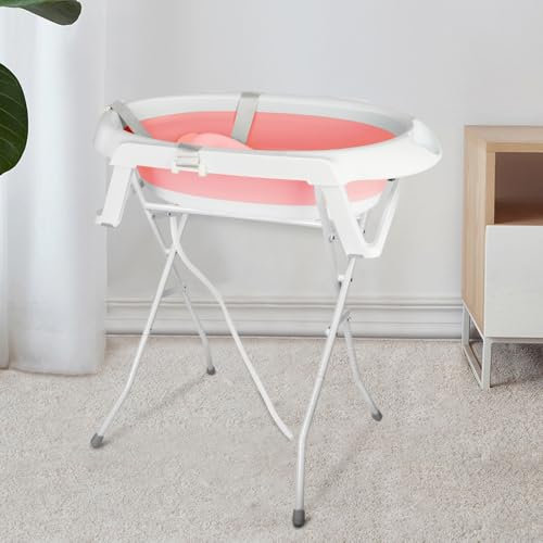 OHMG Bañera plegable para bebé con soporte, bañera para bebé, marco integrado, portátil, antideslizante, para recién nacidos hasta 3 meses, bañera plegable para bebé