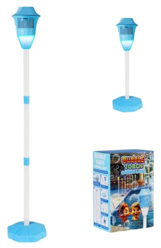 Bubble Maker Stand, 47Inch Battery Operated Standing Bubble Machine with Lights and Music, Adjustable Bubble Torch Garden Lamp,Auto Vertical Bubble Machine for Wedding Birthday Party Gift (E)
