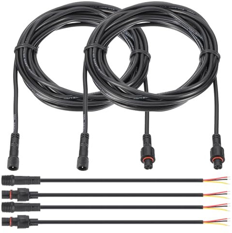 PATIKIL Câble d'Extension 5 Mètre 3 Broches 2 Ensembles 22AWG Étanche IP67 Rallonge avec 7.87 Mâle Femelle Câble pour Bande Lumineuse LED Solaire pour Bateau, Voiture, Camion, Noir