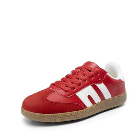 DREAM PAIRS Retro Damen-Sneaker mit veganem Obermaterial, atmungsaktivem Mesh-Futter,Size 39,Rot,DWUMFN2550