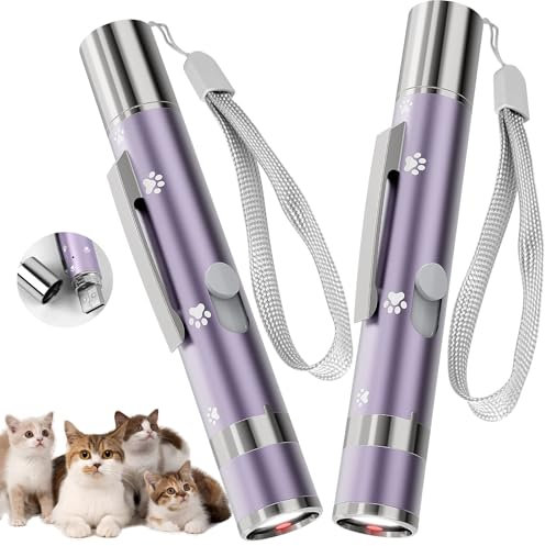 OUMSIS Paquete de 2 punteros interactivos de luz roja – 7 patrones ajustables, juguete interactivo recargable para gatos de interior, divertido juguete de ejercicio para gatitos y perros para