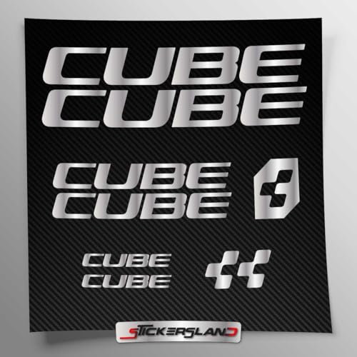 Stickersland® Aufkleber-Set kompatibel mit Rahmen Cube MTB Mountainbike und Helm | Aufkleber-Aufkleber mit Logos | Stickersland® (Silber glänzend metallisch)