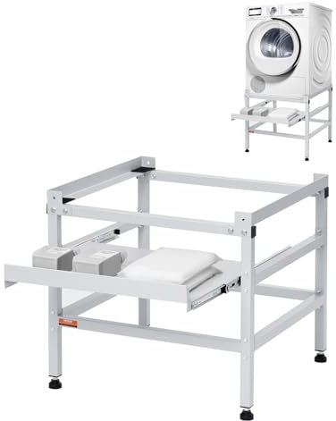 VEVOR Waschmaschinen-Untergestell, 640x635x615mm Podest für Waschmaschine, 136kg Tragkraft, Waschmaschinen- & Trocknersockel mit Ablage, 4 verstellbare Füße zum Anheben von Waschmaschinen, Karbonstahl
