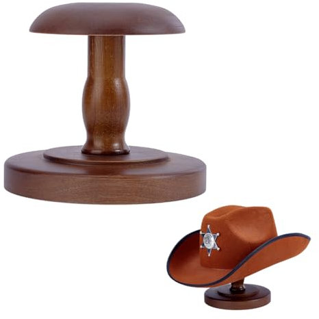 UNICRAFTALE 1 Set 16.1x15cm Hutständer Vintage Stil Pilzform Holz Kaffeehut Präsentationsständer Perückenhalter Präsentationsständer Cowboyhut Ständer Hut Organizer Für Schrank Heimdekoration