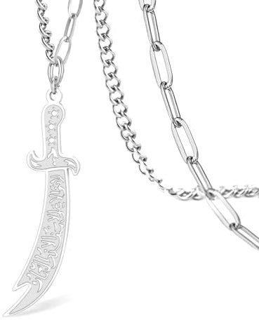 VASSAGO Schwertkette für Männer und Frauen, Zulfiqar Schwert-Halskette, Imam Ali Zulfiqar Anhänger, arabische Rune, islamisch, muslimischer Schmuck, Talisman, Amulett, religiöses Geschenk,