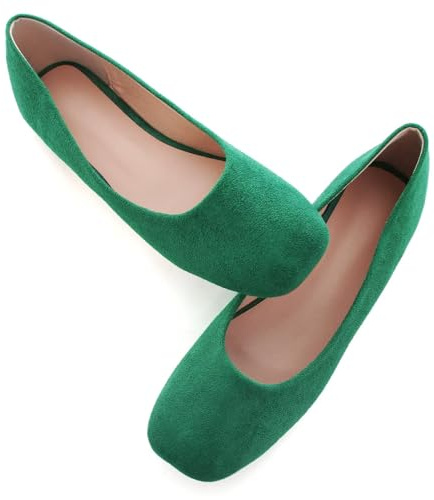 SAILING LU Flats for Women Comfortable Solid Color Soft Flats Square Toe Ballet Casual Work Shoes Dressy Slip-ons Loafers, D363-grass Green, 8.5 UK