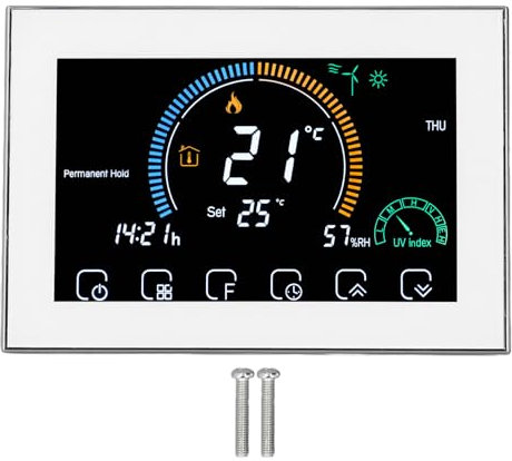 Termostato de aire acondicionado de Gearwell Central (95‑240V), controlador de temperatura WiFi inteligente con pantalla táctil LED, termostato HVAC programable para el hogar y la (Blanc)