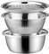 Fruit Washing Bowl with Strainer & Cutter, 10 Large Capacity Stainless Steel Colander Set, 3PCS Multifunctional Stackable Rice Strainer for Pasta, Fruit, Vegetable, Food