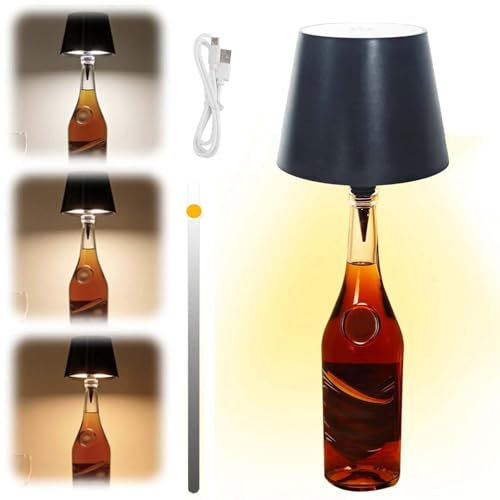 ZeiLaBang Kakadi LED Akku Flaschenlampe,Dimmbare 3 Farbmuster Tischleuchte,Kabellos Touch Tischlampe,LED flaschenlicht,Tragbare Wiederaufladbare Tischlampe für Innen und Außen Restaurant Schlafzimmer