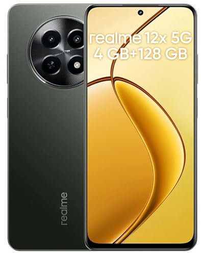 realme 12x 5G Smartphone 4+128 Go, écran 6,72 Pouces, Appareil Photo 50 Mpx, Double Veille 5G, écran 120 Hz, Batterie 5000 mAh, processeur Dimensity 6100+, Noir (sans Adaptateur)