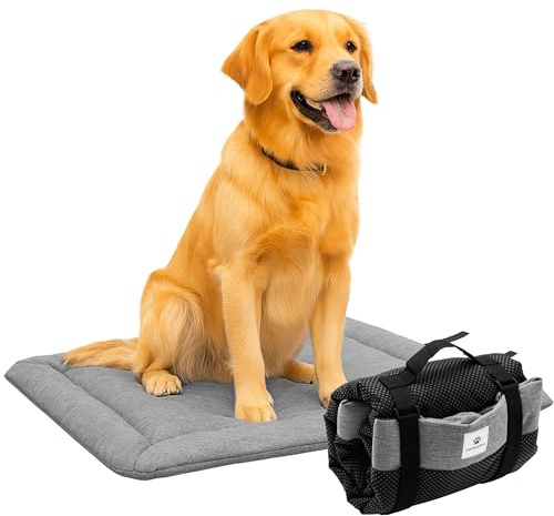 Wanderpfote Hundedecke für Unterwegs, 75 x 50cm – Waschbar, Orthopädisch, Wasserdicht – Hochwertiges Design – Hundedecke Outdoor, Hundematte Auto (Grau, Größe M)