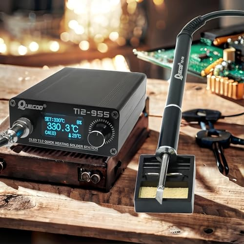 QUECOO STM32 V2.1S T12-955 Lötstation Elektronischer Lötkolben 1,3 Zoll Digitale Station Lötkolben 9501 Griff Lötkolbenspitze Lötkolben Werkzeug (T12-955 Kit I)