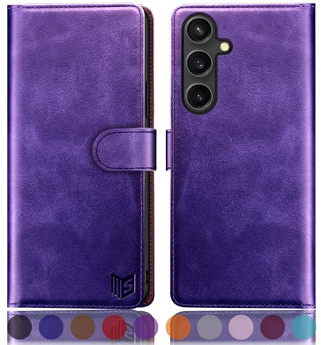 SUANPOT compatible with Samsung Galaxy S25 FE 5G case with [RFID Blocking][Credit Card Holder],PU Leather Flip Book Protective Cover Women Men for Samsung S25 FE Phone case Purple