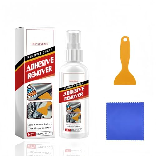 Sticky Stuff Remover Spray with Plastic Scraper,Effective Multi-Surface Adhesive Remover for Labels,Stickers,Decals,Tape Residue & Grease,Safe for Car,Glass,Plastic, Wood,Sticker Remover Spray