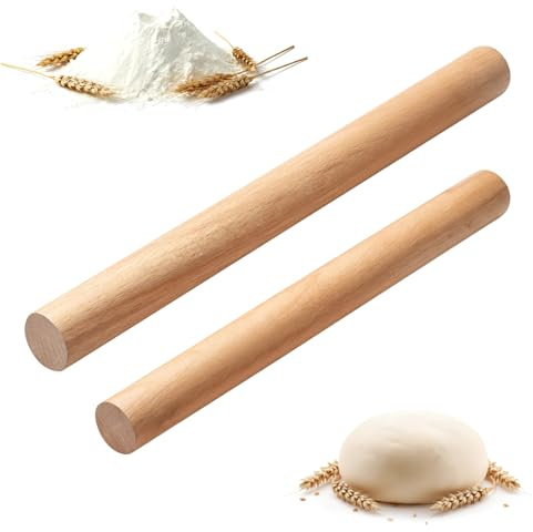 Maxmoc 2 Stück Nudelholz Holz, Teigroller für Den Backeinsatz | Rolling Pin aus Buchenholz ,Ideal Geeignet für Teig, Kekse, Pizza, Kuchen und Weingummi