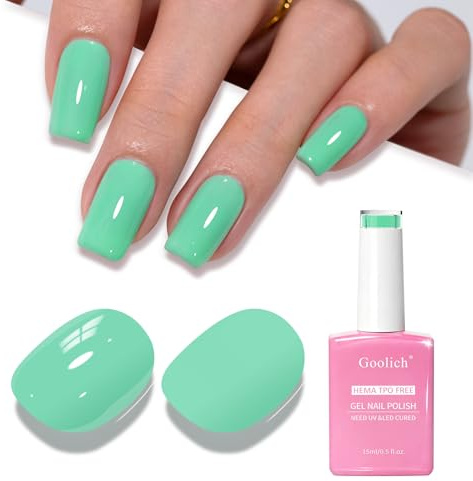 Goolich Pastel Gel Polish, 0.5 Fl Oz HEMA & TPO Free Mint Green Gel Nail Polish Soak off U V LED Spring Summer Nail Design Manicure Salon for Women Girl
