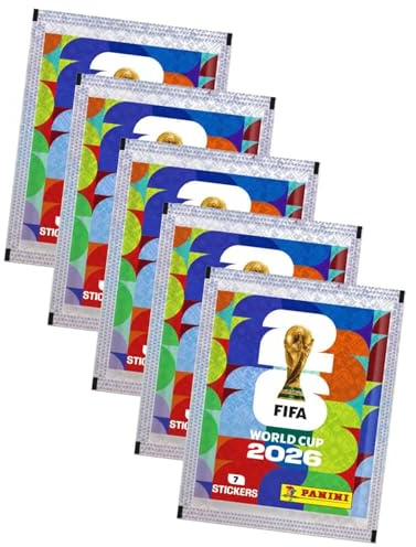World Cup 2026 Sticker - 5 Tüten Stickertüten 35 Panini Sammelsticker WM 26 Fußball Karten Packs und BB-Toy-Trades Versandschutz