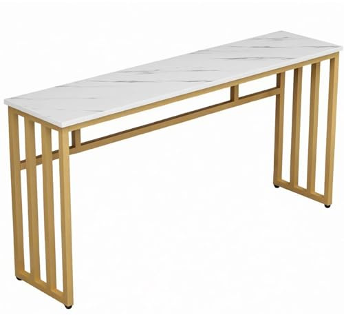 JLLEIZYZ Konsolentischs Schmal, Konsolentisch Gold, Verstellbare Tischbeine, Tragfähigkeit: 200 Kg, Geeignet für Arbeitszimmer, Flure und Büros(Gold,160x30x80cm/63x12x31in)