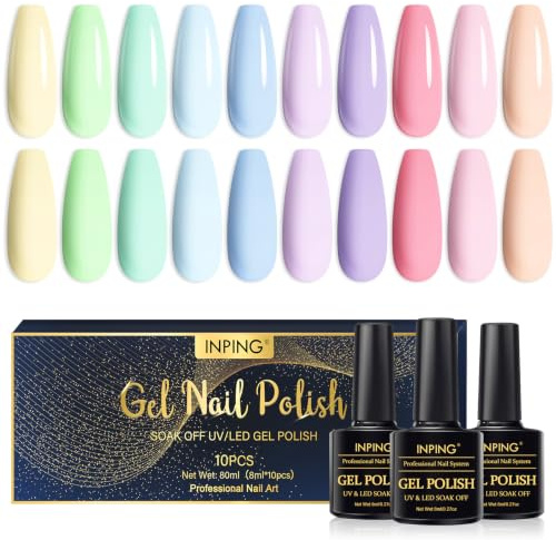 INPING Pastel Gel Nail Polish, Macaron Pink 10 Colors UV Nail Varnish 8ML | Spring Summer Fall Winter Polish for Women Nail Art Manicure Salon Easy To Apply Christmas Halloween