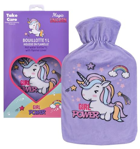 Wärmflasche ca. 1L mit weichem Plüsch Bezug - Lila - Magic Einhorn 1 Liter | Bettflasche groß Wärmeflasche flauschig Kuschelbezug Gummiwärmflasche Geschenk für Kinder Mädchen