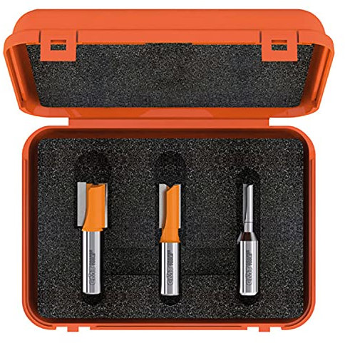 CMT 3pc 1/2 Shank Straight Cut Plywood Joint Router Bit Set, 6.35mm, 19mm & 12.7mm, 2 Flute Carbide