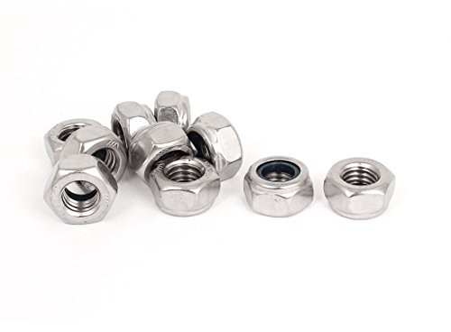 sourcing map Hex Lock Nuts - M10 x 1.5mm Stainless Steel Nylon Insert Self-Locking Nuts for Fasteners, 10Pcs Silver Tone