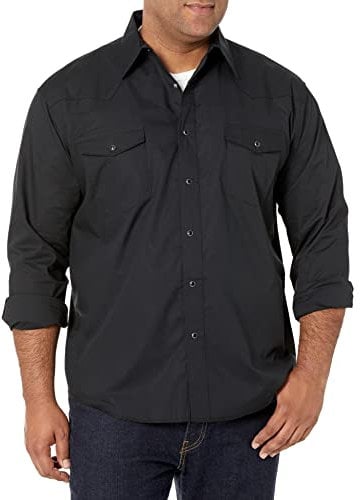 Wrangler Men's Sport Western Basic Two Pocket Long Sleeve Snap Shirt Shirt, Black, XXL