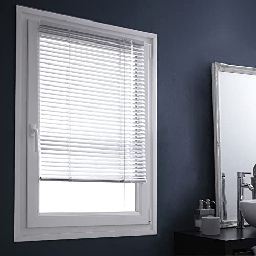 MADECOSTORE Store Vénitien Aluminium Easy Gris - L87 x H150 cm - Mécanisme autobloquant - Doghe 25 mm - Senza perçage