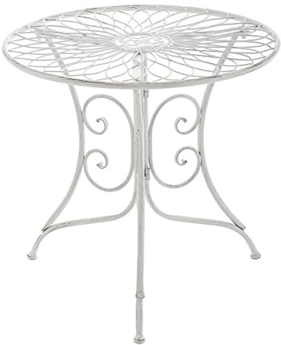 CLP Beistelltisch Ariano I Runder Balkontisch in Jugendstil I Eisentisch lackiert und wetterfest I Durchmesser 55 cm, Farbe:antik weiß
