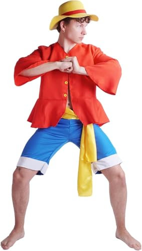 CoolChange Monkey D. Ruffy Cosplay Kostüm nach 2-jähriger Trennung mit Hemd, Hose und Hut | Größe: XXL