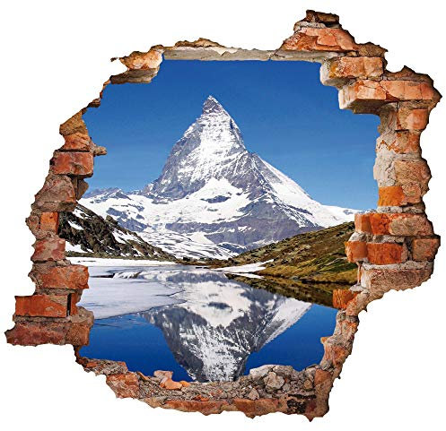 1art1 Berge Matterhorn Mit Riffelsee Wand-Tattoo | Deko Wandaufkleber für Wohnzimmer Kinderzimmer Küche Bad Flur | Wandsticker für Tür Wand Möbel/Schrank 80x72 cm