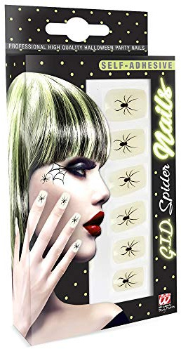Widmann 05356 - Fingernägel Set Spider, 12 Stück, selbstklebend, Accessoire, Karneval, Mottoparty, Halloween