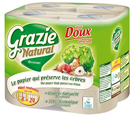 Grazie Pack de 8 Rouleaux 2 Papier Toilette Écologique Maxi