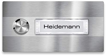 Metzler Klingel-Schild Edelstahl - LED-Beleuchtung - Namensschild austauschbar (Namensschild mit Beleuchtung)