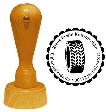 Stempel Adressstempel « REIFEN » Durchmesser ca. Ø 40 mm - mit persönlicher Adresse, Motiv und Zierrand - Beruf KFZ Autowerkstatt Pannenservice