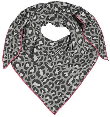 Zwillingsherz Dreieckstuch aus Baumwolle - Hochwertiger Schal mit Leo Design für Damen - Uni - XXL Hals-Tuch und Damenschal - Strick-Waren - für Herbst Frühjahr Sommer grau pink