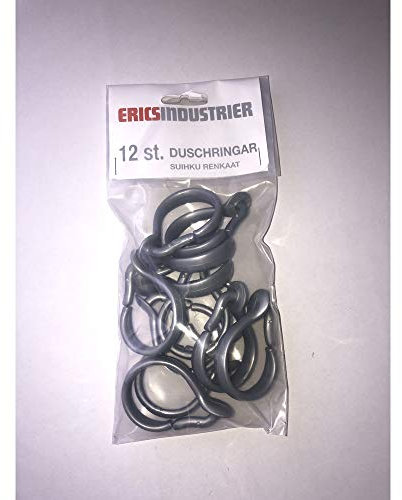 Erica Duschvorhangringe für Duschstange Grau glänzend 12er Packung