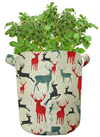 ABAKUHAUS Ciervo Juego de 7 Bolsas para Cultivo, Los Animales de Madera de Invierno, Macetas Resistentes de Tela con Manijas, 26 litros, Multicolor