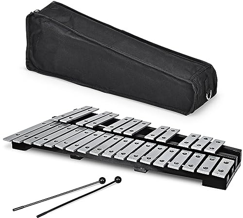 COSTWAY Xilofono 30 Note Pieghevole per Bambini | Glockenspiel con 2 Bacchete e Borsa, Strumento a Percussione a Mano per Bambini e Adulti