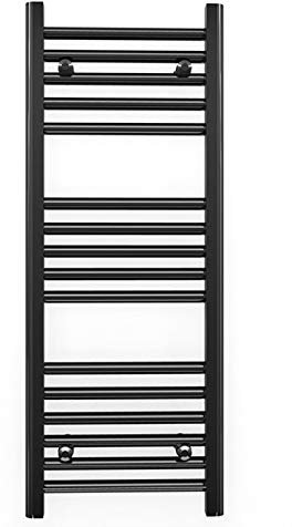 Myhomeware 350mm Wide Black Flat Straight Heated Bathroom Towel Rail Radiator For Central Heating Stylish Designer In Various Sizes UK (Alyssa 350 * 900mm Black)