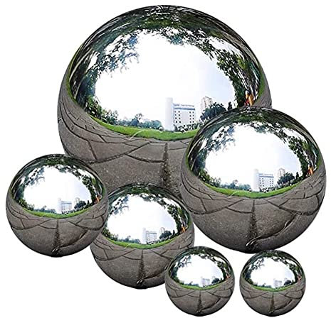 YIWOYI 6 x Edelstahl-Kugeln, bunte Hochglanzkugel für Zuhause, Garten, Dekoration, silberfarben