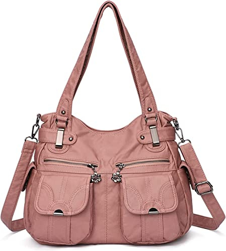 FANDARE Grande Borsa Tracolla Spalla Donna Vintage Bauletto Impermeabile Pelle PU per Shopping Viaggio Partito Work Crossbody Bag Rosa