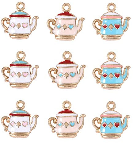 Ipotkitt 45pcs Alloy Enamel Teapot Charms Poker Charms Coffee Tea Kettle Pot Charms for Jewellery Making Bracelet Bulk