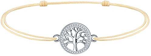 J.Endéar Bracelet de Cheville Arbre de Vie Femme Fille Argent avec Zircone, Corde Fait Main Bracelet de Cheville Amour Amitié Cadeau d'été 37cm Réglable, Jaune