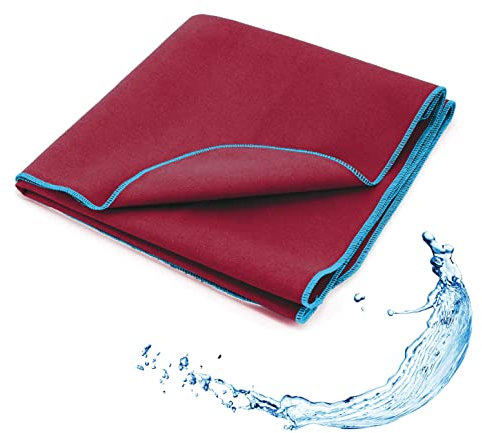 SETEX Sporttuch aus Evolon(R) Sport-Handtuch für Herren und Damen, Ideal für den Urlaub als Strandtuch und Festival-Zubehör, Polyester, Berry mit Blauer Ziernaht, 50x100 cm