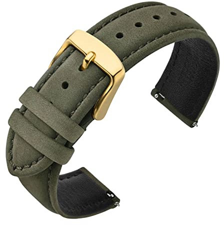 ANNEFIT Uhrenarmbänder für Herren 20mm mit Gold Schnalle, Vintage Nubuk Wildleder Weiches Leder mit Schnellverschluss (Grün)