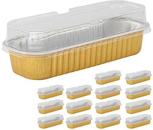 Aluminum Mini Disposable Loaf Pans with Lid Foil Toaster Oven Pans Oblong Foil Bread Containers Tin Food Storage Tray for Catering Party BBQ 50Pcs